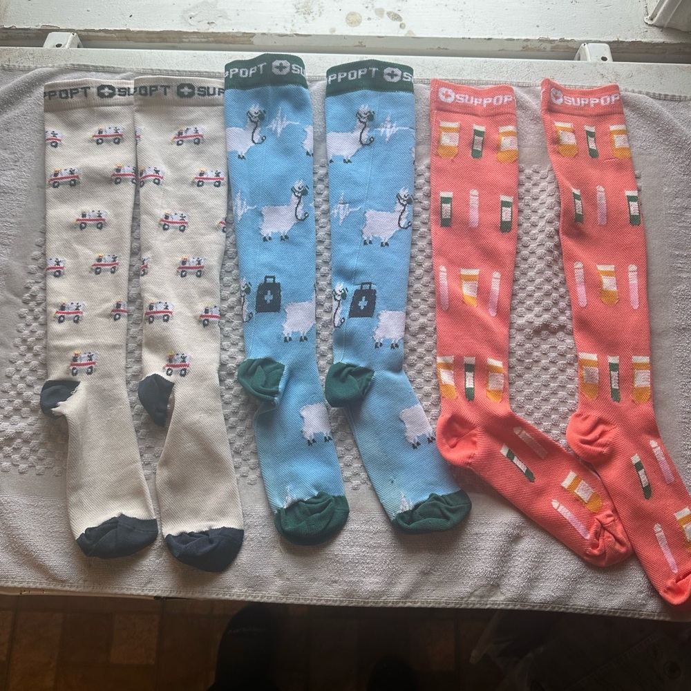 Men's Novelty Knee-High Socks - Cream, Blue & Coral (3 Pairs)